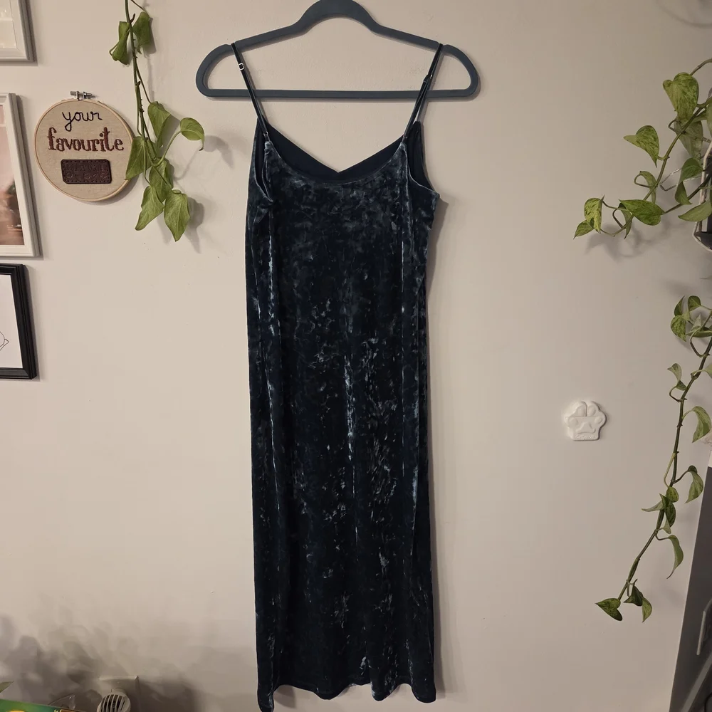 Z Supply Teal Blue Velvet Maxi Slip Dress - Picture 4 of 7